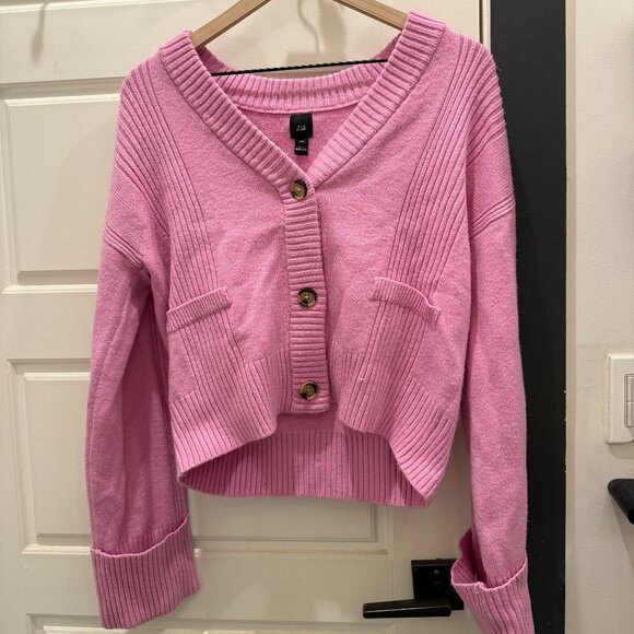 River Island boxy ribbed cardigan in bright pink size XS - Picture 5 of 8